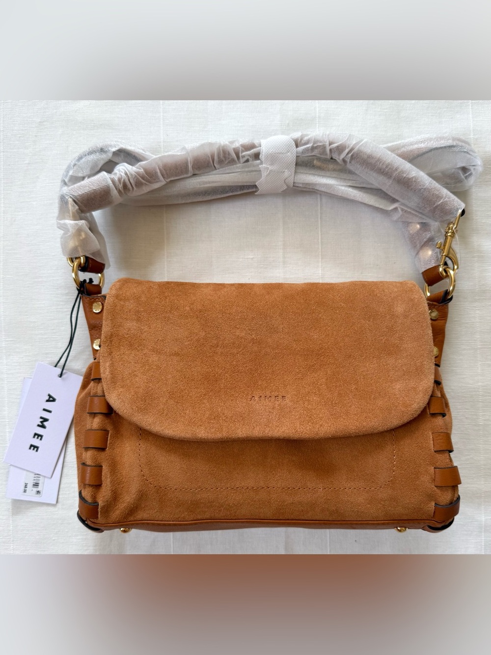 Aimee Kestenberg Leather Caramel Suede Convertible Crossbody Bag | Shoulder Bag - Picture 6 of 8